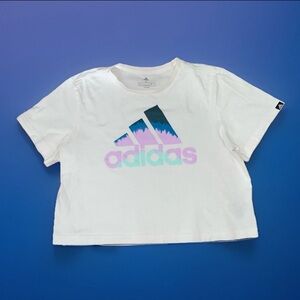 Adidas Women's Cotton Tie-Dye logo Cropped T-Shirt white,